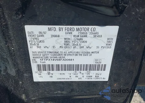 2008 Ford F-150 Fx4/Lariat/Xl/Xlt z USA, uszkodzony, nr VIN 1FTPX14V68FA00681